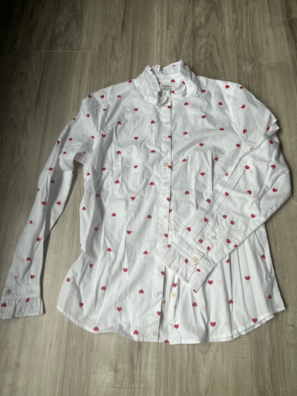 J. Crew White Button-Down Shirt with Red Heart Print